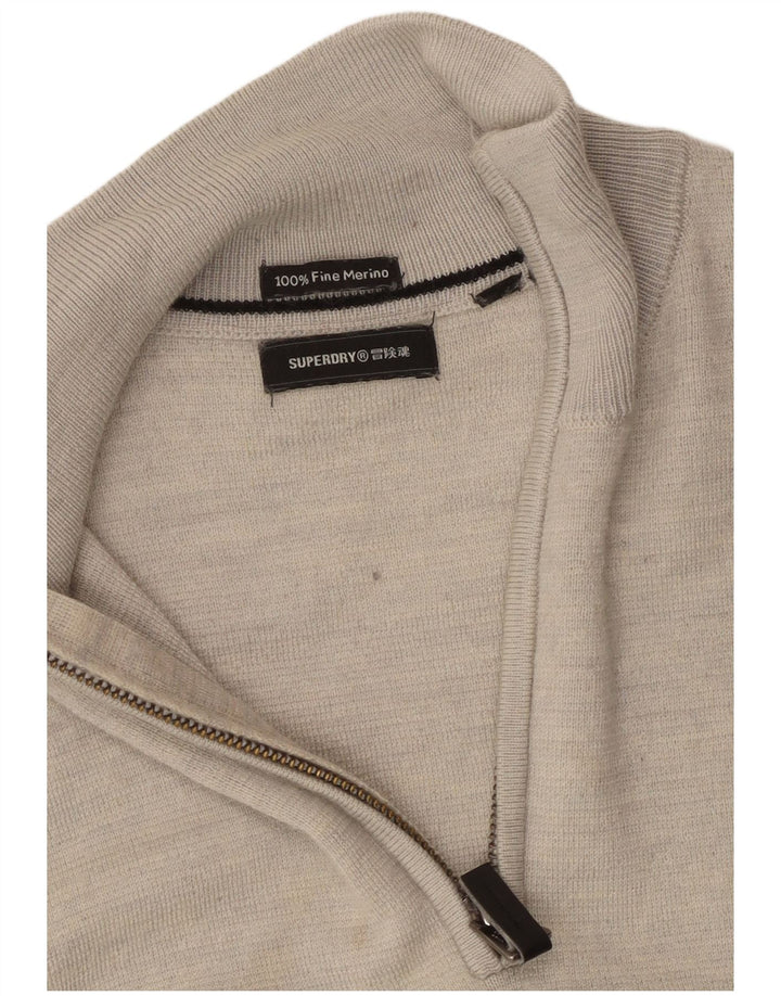 SUPERDRY Mens Zip Neck Jumper Sweater XS Grey Wool