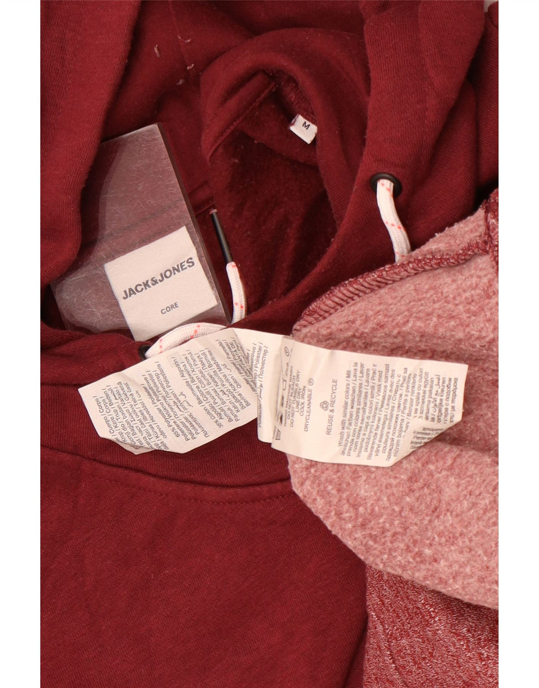 Jack & Jones Mens Hoodie Jumper Medium Burgundy Colourblock Polyester