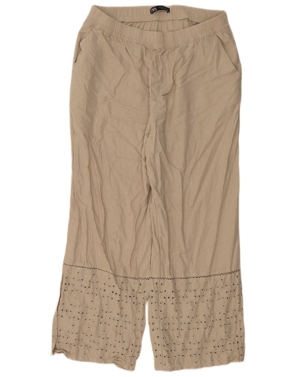 Zara Womens Loose Fit Casual Trousers XL W36 L28 Beige Linen