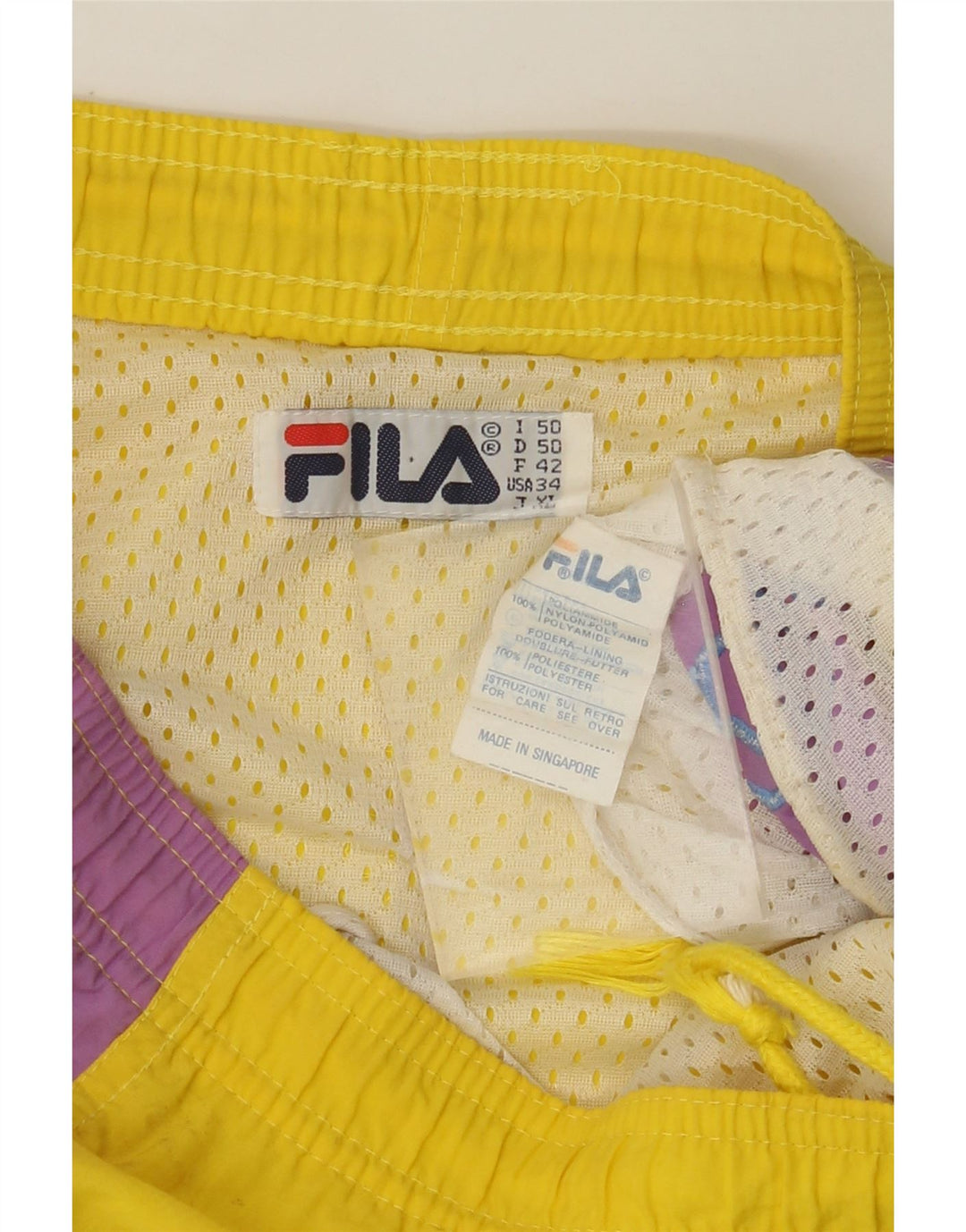 FILA Mens Graphic Swimming Shorts IT 50 Large  Yellow Colourblock