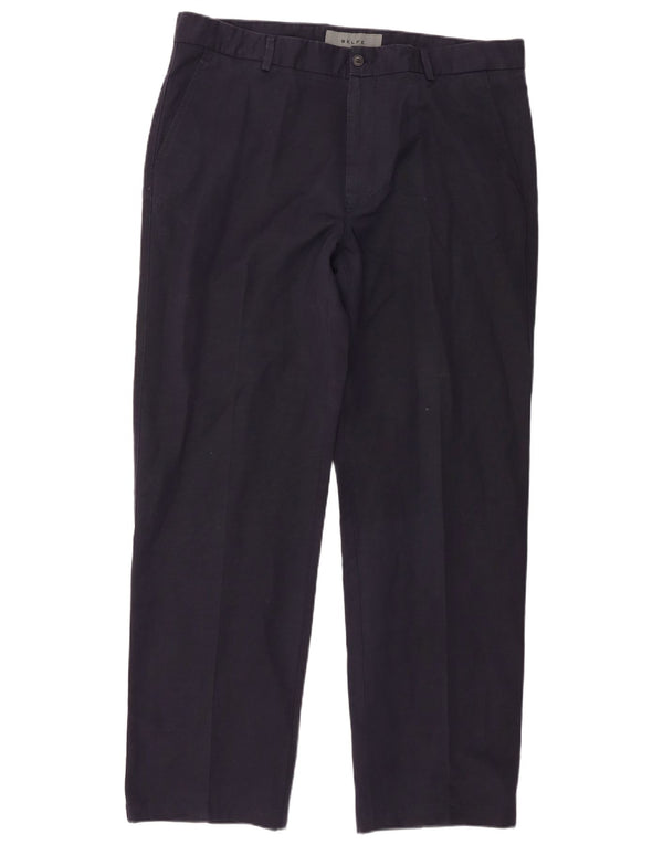 Belfe Mens Straight Chino Trousers W38 L31 Navy Blue Cotton