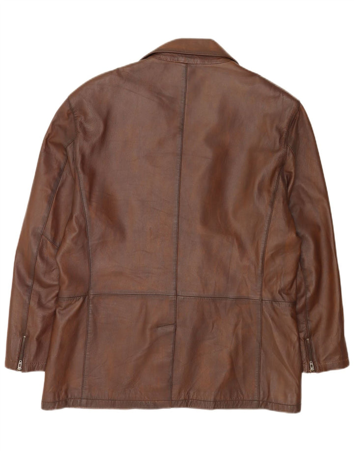 Conbipel Mens 3 Button Leather Blazer Jacket IT 56 2XL Brown