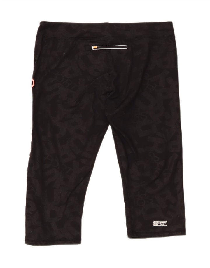 SUPERDRY Womens Graphic Sport Shorts UK 14 Large Black Polyester