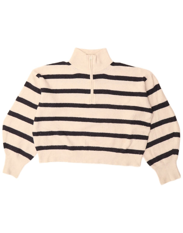 FRENCH CONNECTION Womens Crop Zip Neck Jumper Sweater UK 10 Small White