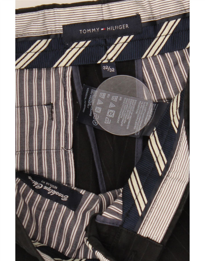 TOMMY HILFIGER Womens Straight Suit Trousers W32 L32 Black Striped Cotton