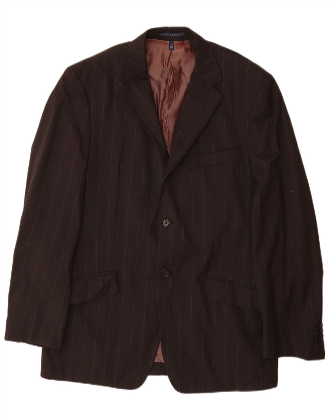 Zara Mens 2 Button Blazer Jacket EU 52 Large Black Striped Wool