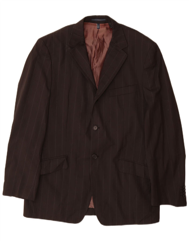 Zara Mens 2 Button Blazer Jacket EU 52 Large Black Striped Wool