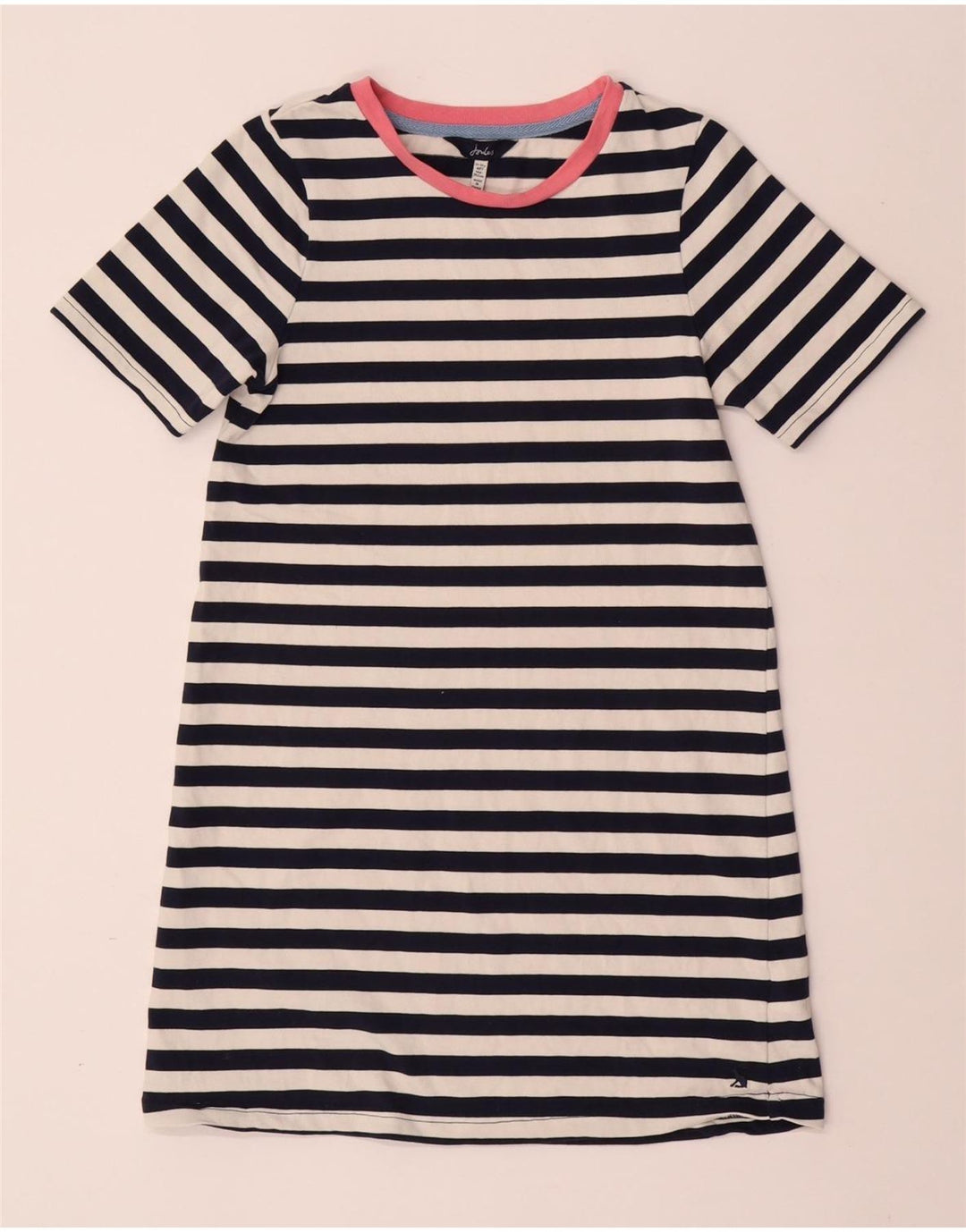 JOULES Girls T-Shirt Dress 11-12 Years Navy Blue Striped Cotton