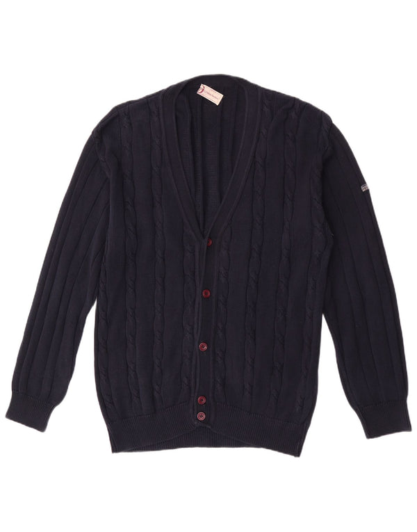 Sergio Tacchini Mens Cardigan Sweater Medium Navy Blue Cotton