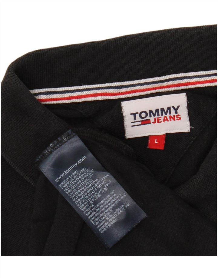 TOMMY HILFIGER Mens Polo Shirt Large Black Cotton