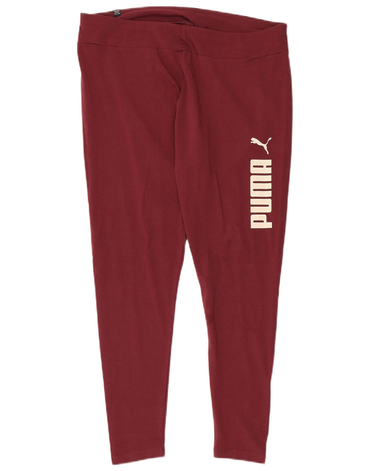 PUMA Womens Graphic Leggings UK 18 XL Burgundy Cotton
