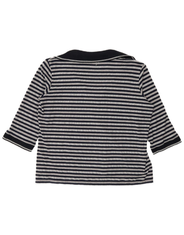 Marina Sport Womens 3/4 Sleeve Polo Shirt UK 16 Large Navy Blue Striped