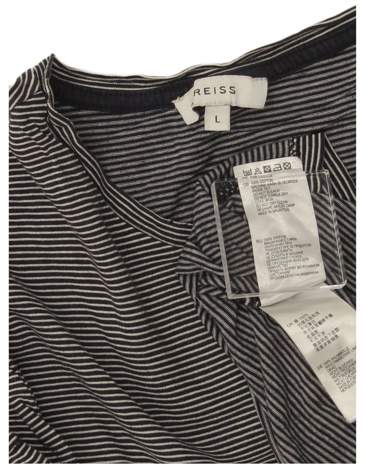 REISS Womens T-Shirt Top UK 16 Large Navy Blue Pinstripe Cotton