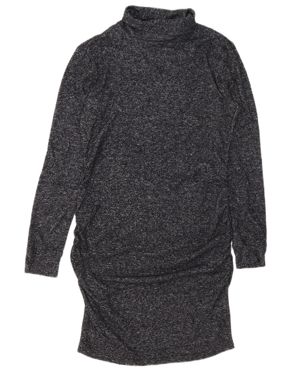 Athleta Womens Roll Neck Jumper Dress UK 14 Medium Navy Blue Flecked Rayon