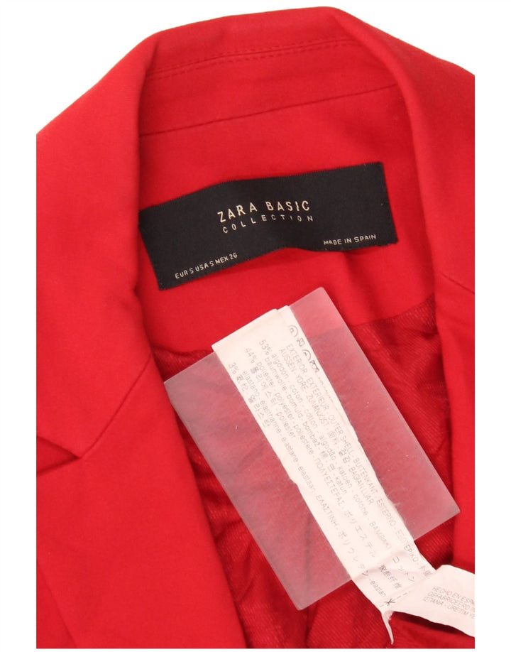 Zara Womens 1 Button Blazer Jacket UK 10 Small Red Cotton