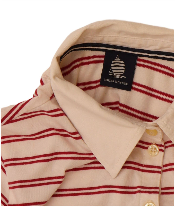 MARINA YACHTING Womens Rugby Polo Shirt UK 12 Medium Off White Striped