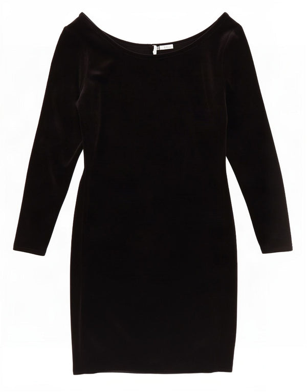 Charlotte Halton Womens Long Sleeve Velour Bodycon Dress UK 10 Small Black