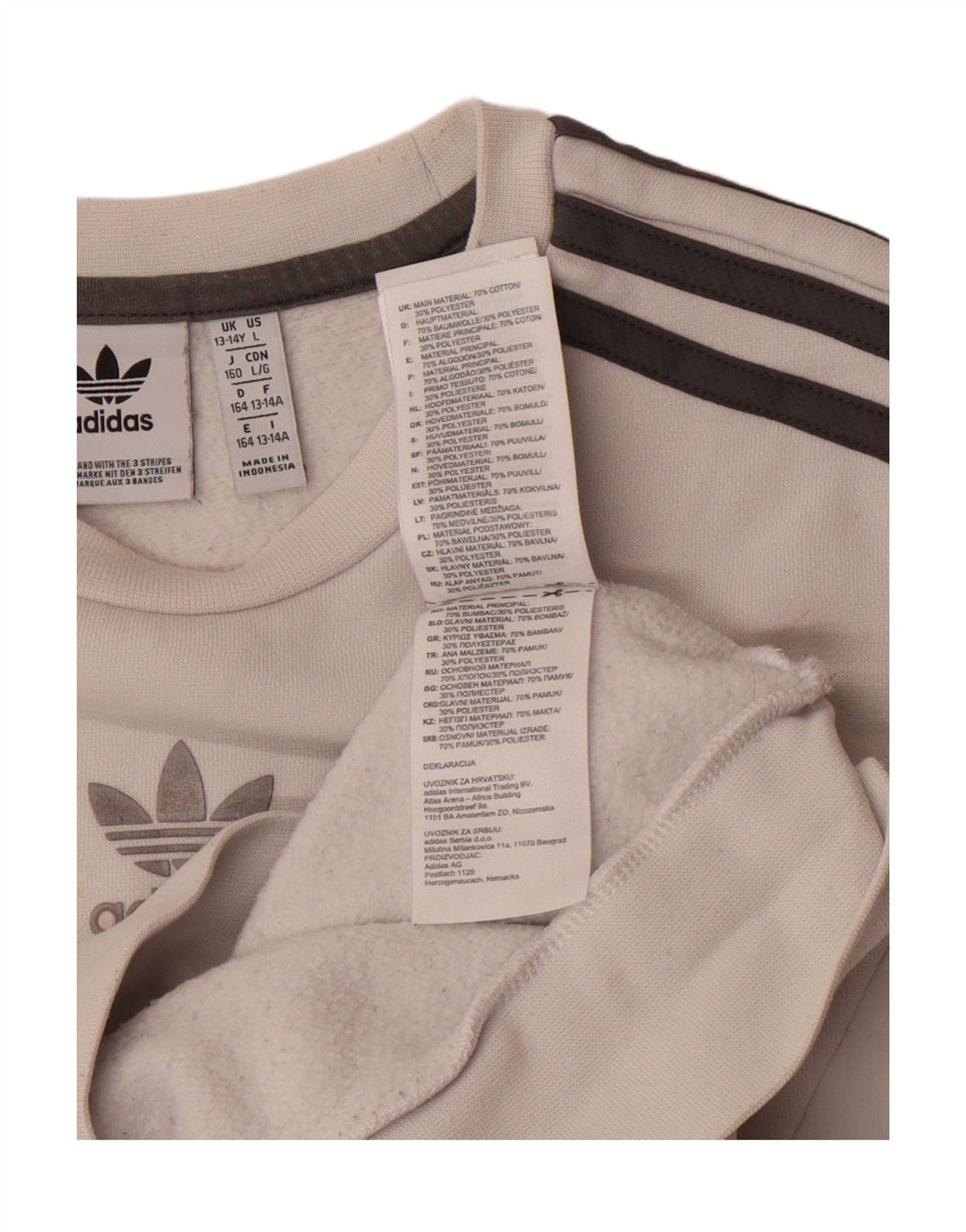 ADIDAS Boys Sweatshirt Jumper 13-14 Years White Cotton Vintage Adidas and Second-Hand Adidas from Messina Hembry 