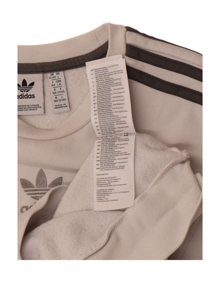ADIDAS Boys Sweatshirt Jumper 13-14 Years White Cotton Vintage Adidas and Second-Hand Adidas from Messina Hembry 