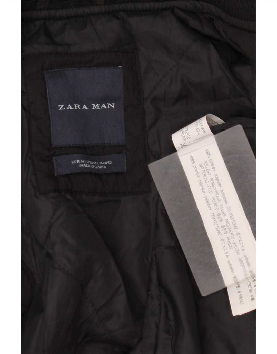 ZARA Mens Bomber Jacket UK 38 Medium Black Polyester