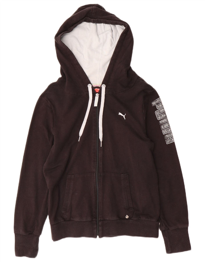 PUMA Womens Graphic Zip Hoodie Sweater UK 14 Medium Black Cotton