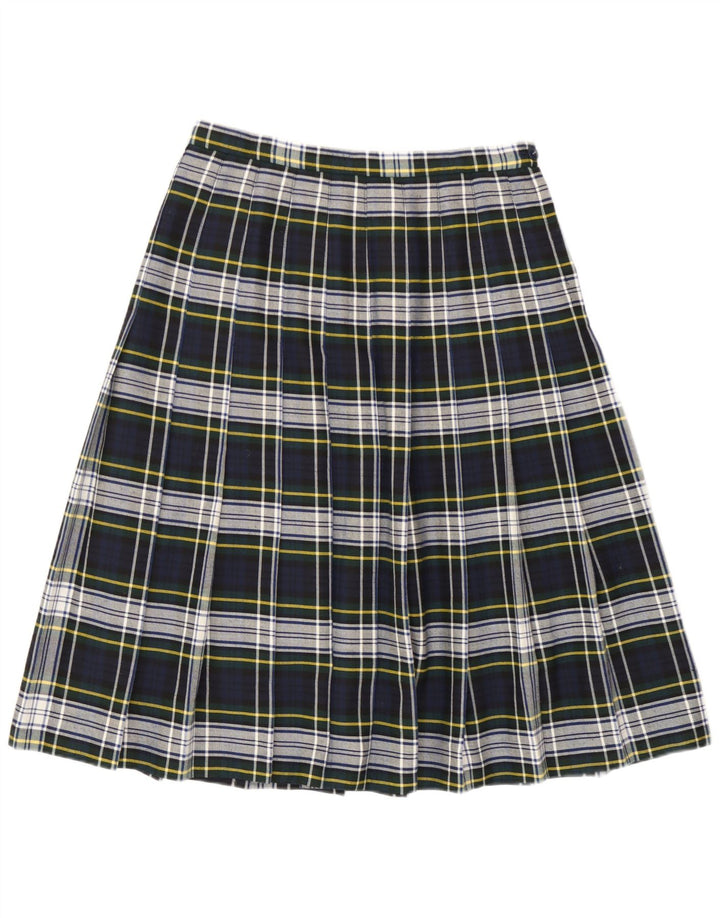 Vintage Womens Knife Pleated Skirt W28 Medium  Navy Blue Plaid Polyester