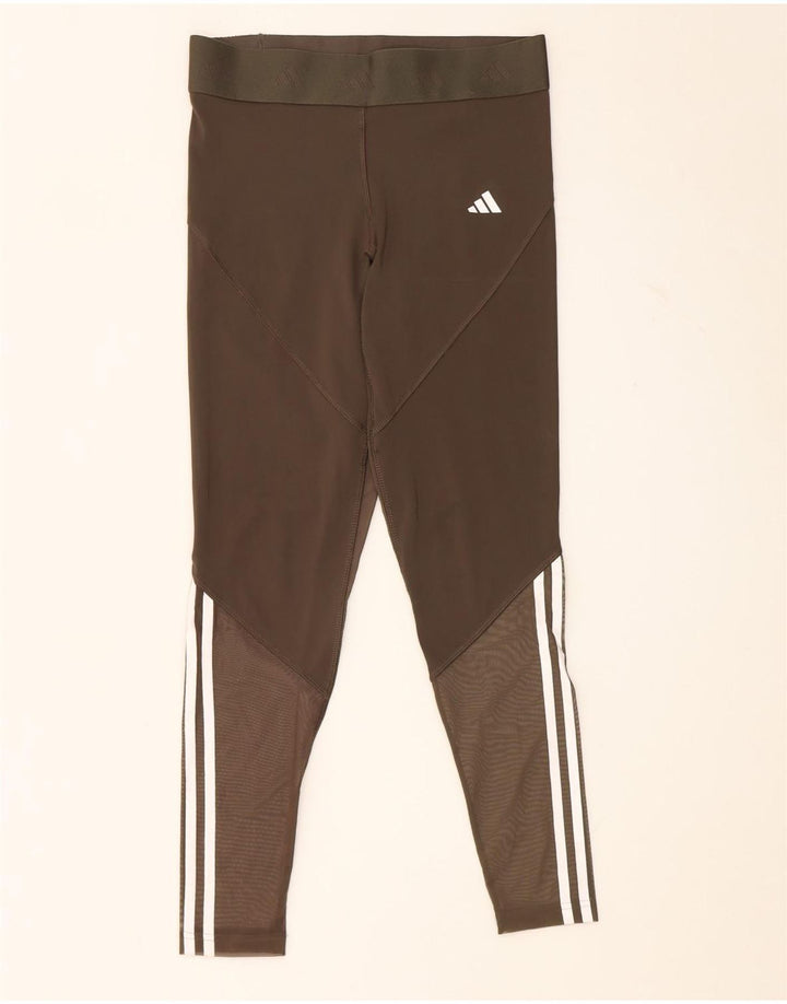 Adidas Womens Graphic Leggings UK 12/14 Medium Khaki Polyester