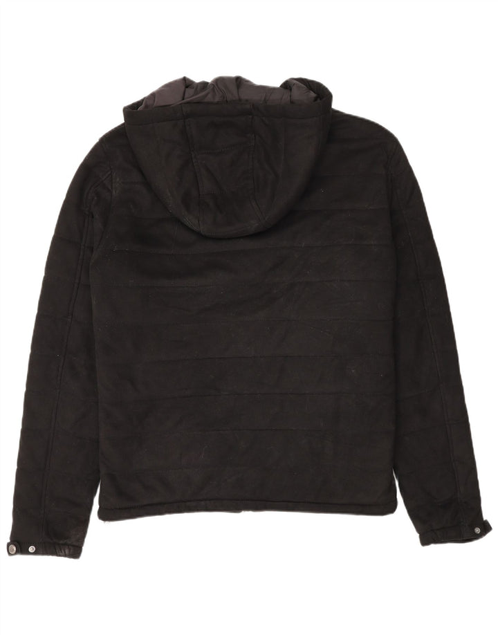 Zara Mens Hooded Padded Jacket UK 38 Medium Black Polyester
