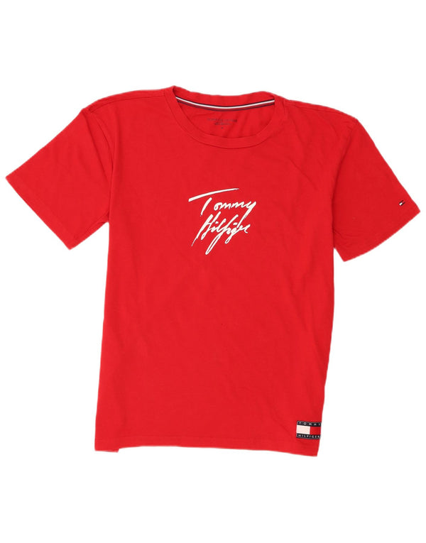 Tommy Hilfiger Womens Graphic T-Shirt Top UK 14 Medium Red Cotton