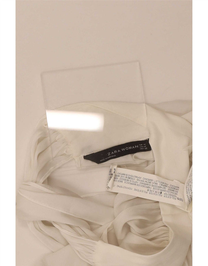 Zara Womens Long Sleeve Blouse Top UK 12 Medium White Polyester
