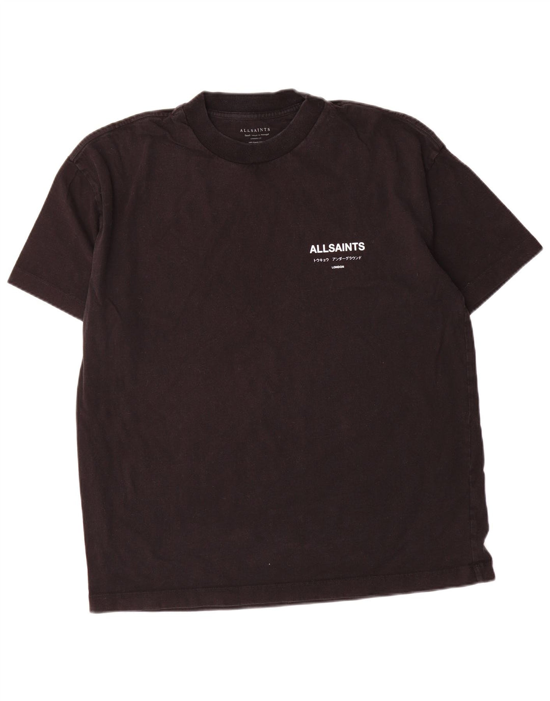 All Saints Mens Oversized Graphic T-Shirt Top Small Black Cotton