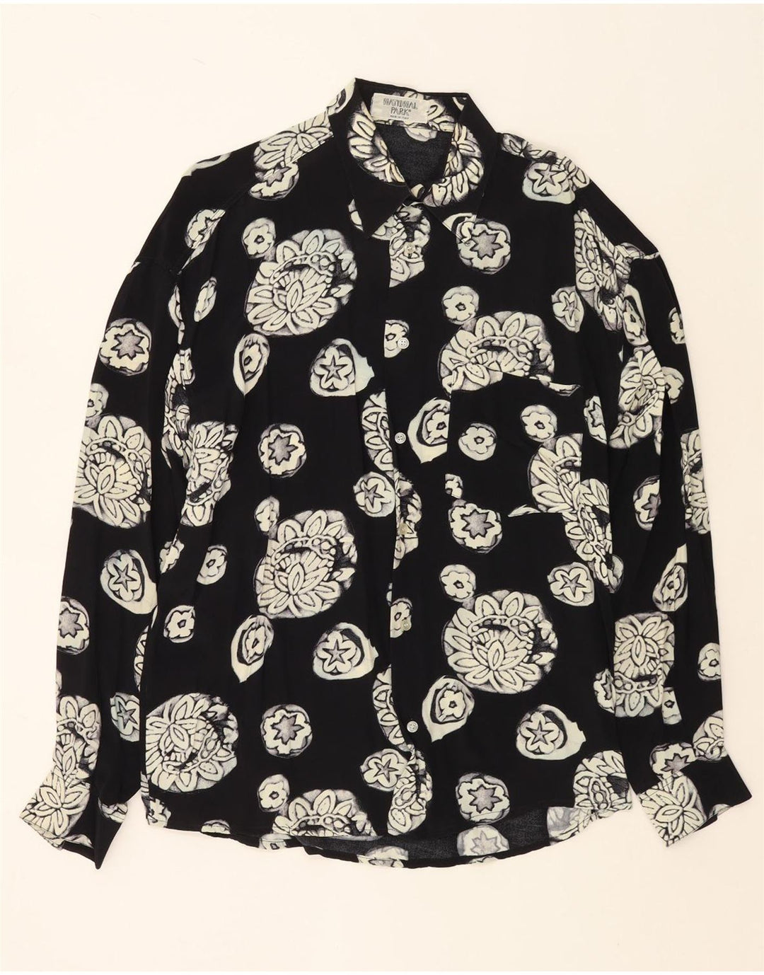 VINTAGE Mens Shirt Large Black Floral Viscose