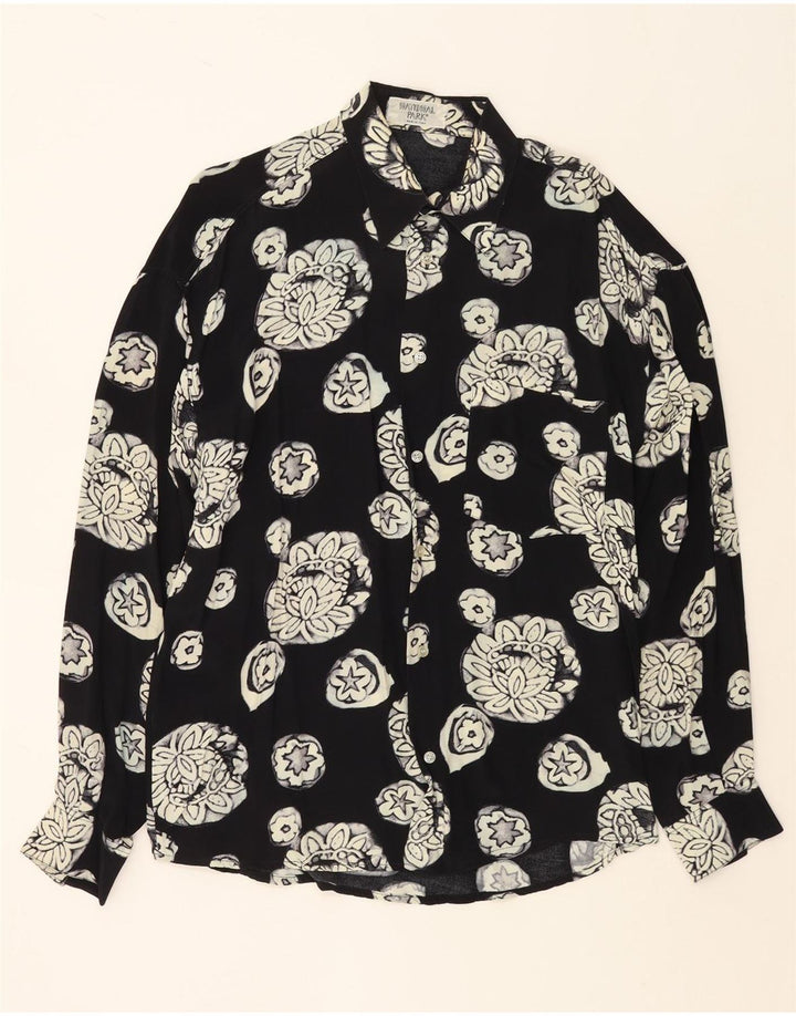 VINTAGE Mens Shirt Large Black Floral Viscose