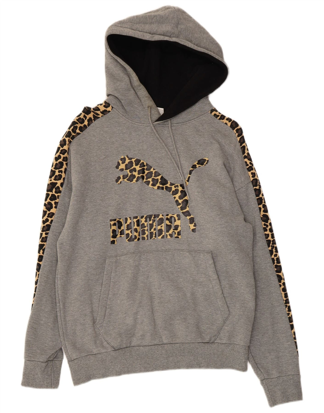 PUMA Womens Oversized Graphic Hoodie Jumper UK 6 XS Grey Animal Print