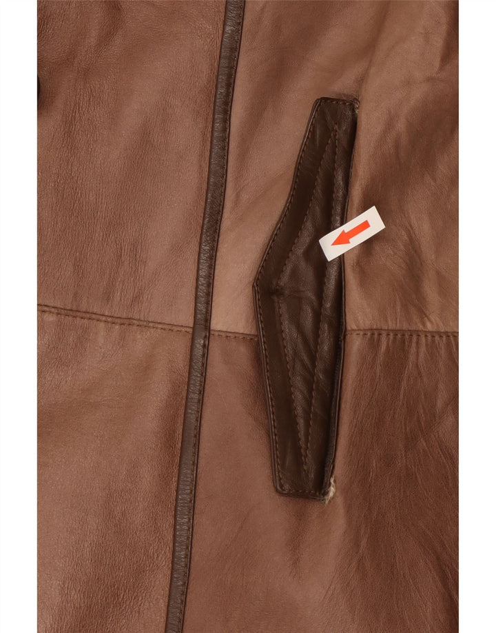 Vintage Womens Leather Coat UK 14 Medium Brown