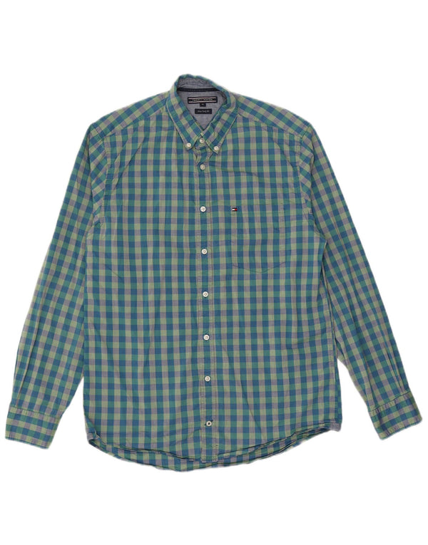 Tommy Hilfiger Mens New York Fit Shirt Medium Blue Gingham Cotton