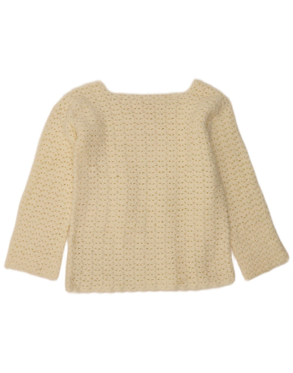Vintage Womens Crochet Boat Neck Jumper Sweater UK 14 Medium Off White