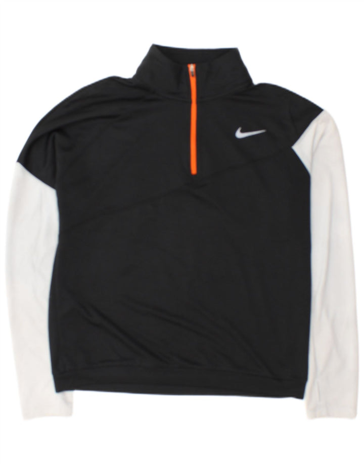 Nike Womens Zip Neck Pullover Tracksuit Top UK 14 Medium Black Colourblock