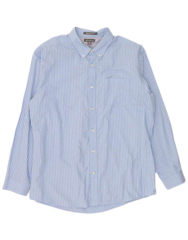Eddie Bauer Mens Classic Fit Shirt XL Blue Pinstripe Cotton