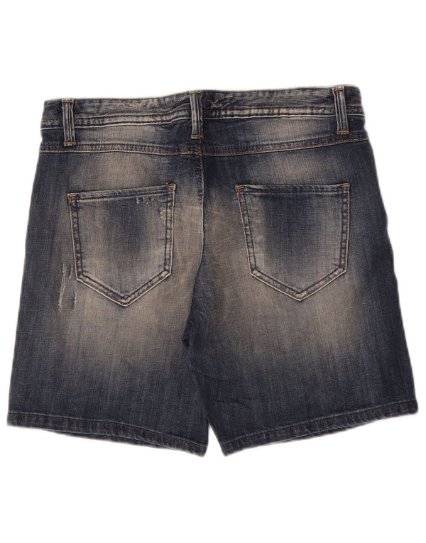 Benetton Womens Distressed Denim Shorts IT 40 Small W30 Blue Cotton