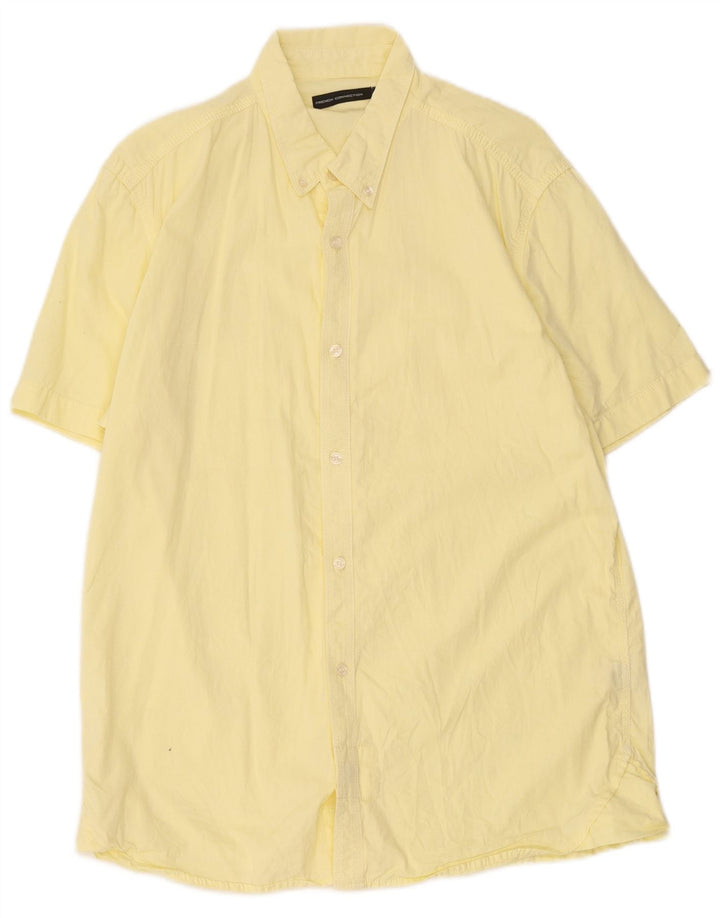 French Connection Mens Short Sleeve Shirt Large Yellow Cotton