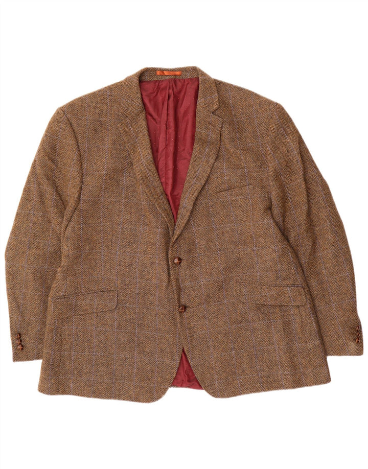 Vintage Mens 2 Button Blazer Jacket UK 50 5XL Brown Herringbone Wool