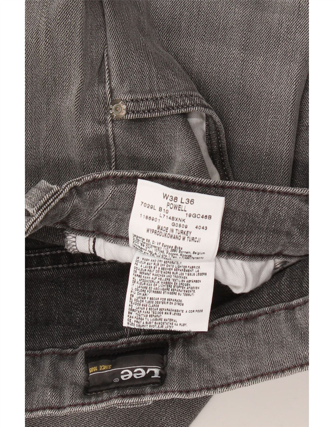 LEE Mens Powell Slim Jeans W38 L28 Grey Cotton