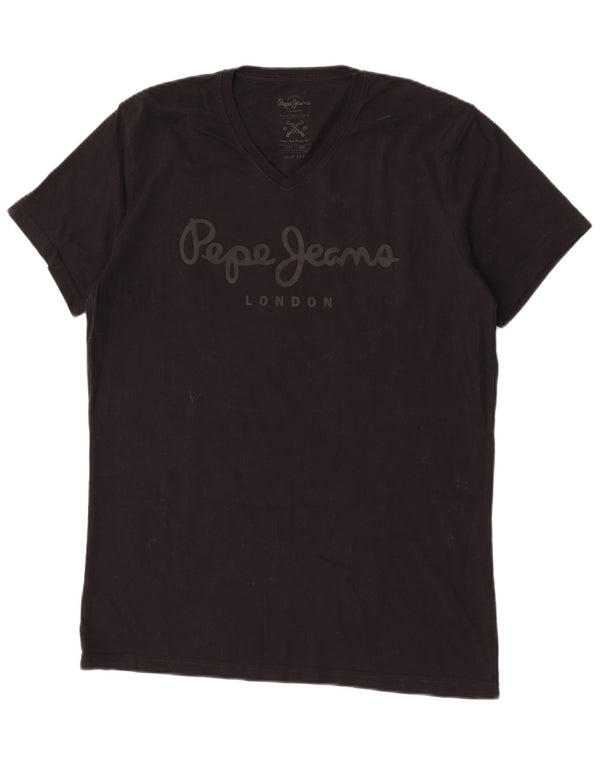 PEPE Jeans Mens Slim Fit Graphic T-Shirt Top 2XL Black