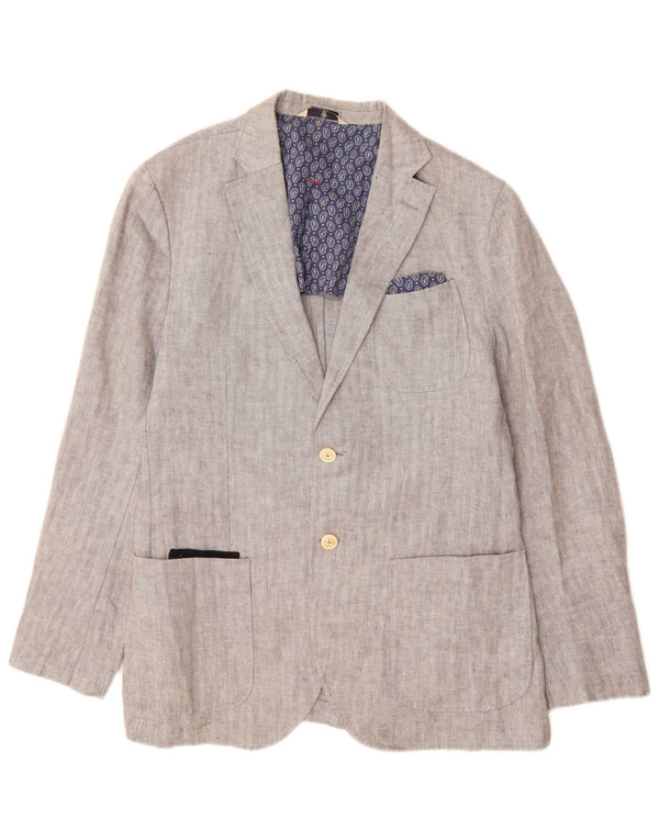 Massimo Dutti Mens 2 Button Blazer Jacket EU 52 Large Grey Herringbone