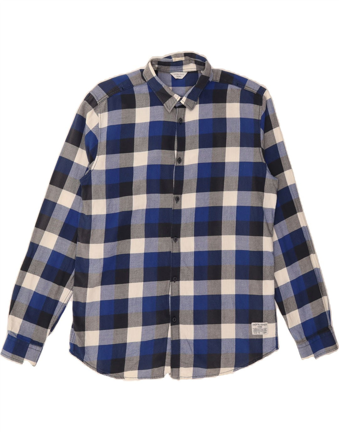 JACK & JONES Mens Flannel Shirt XL Blue Check Cotton Vintage Jack & Jones and Second-Hand Jack & Jones from Messina Hembry 