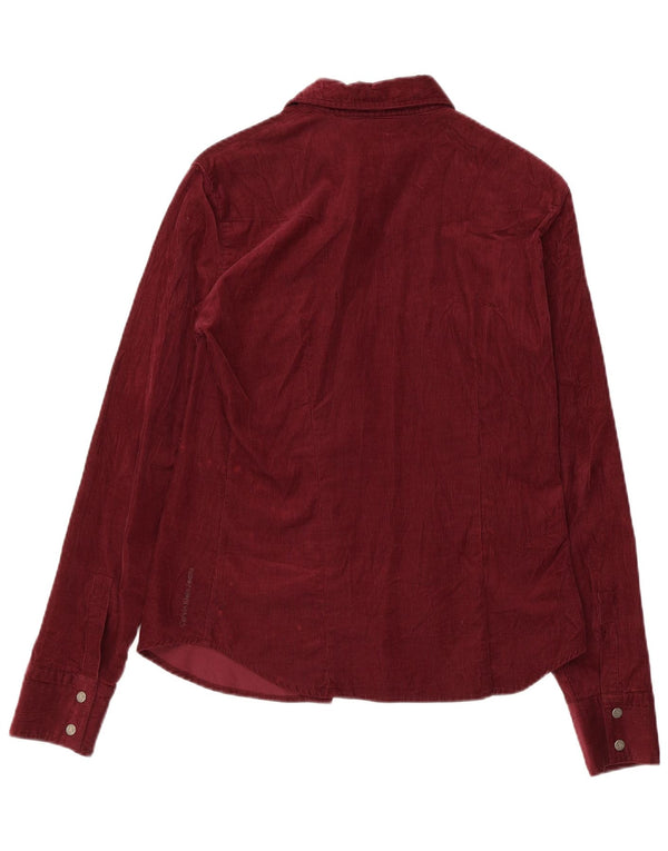Calvin Klein Womens Corduroy Shirt UK 14 Large Burgundy Cotton