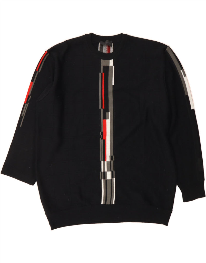 CARLO COLUCCI Mens Crew Neck Jumper Sweater IT 54 XL Black Striped Cotton Vintage Carlo Colucci and Second-Hand Carlo Colucci from Messina Hembry 