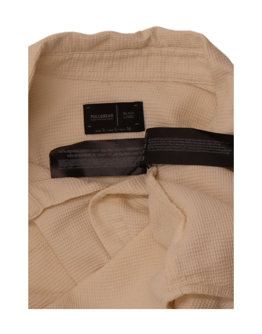 PULL & BEAR Mens Shirt Small Off White Cotton