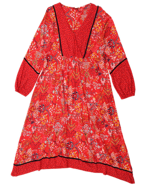 Monsoon Womens Empire Dress UK 16 Large Red Floral Cotton
